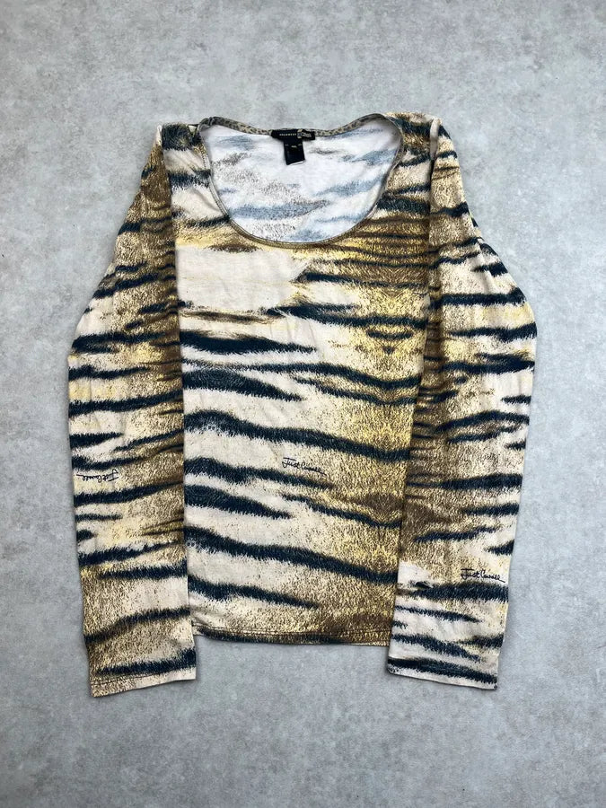 2000s Cavalli Beige Faded Zebra Longsleeve CxUPHQF 0