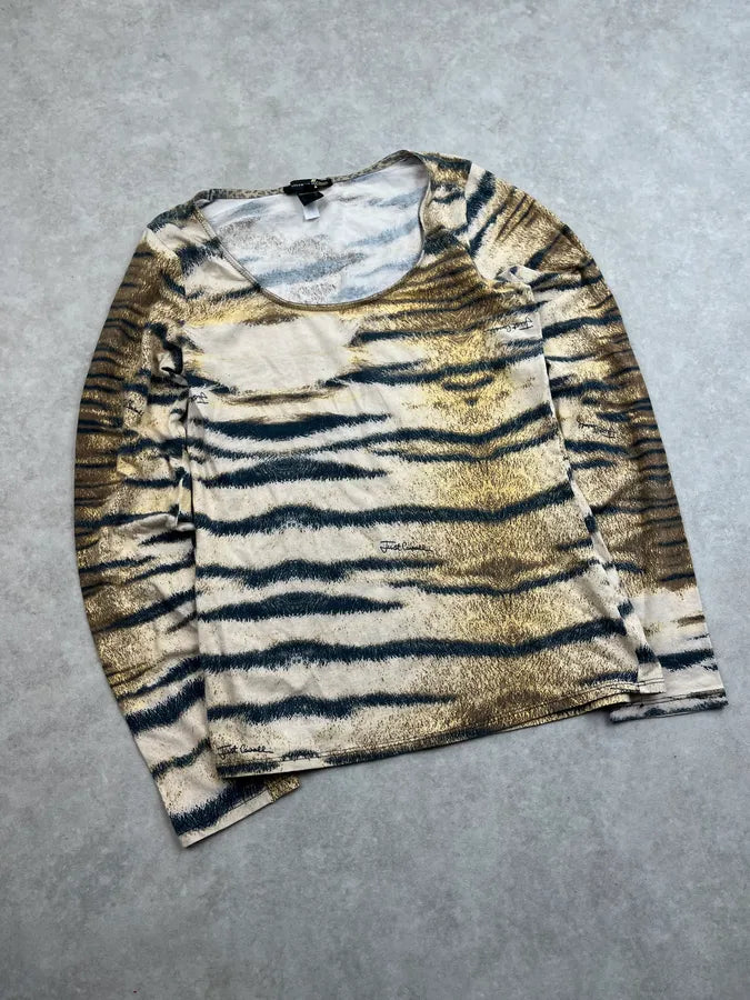 2000s Cavalli Beige Faded Zebra Longsleeve CxUPHQF 3