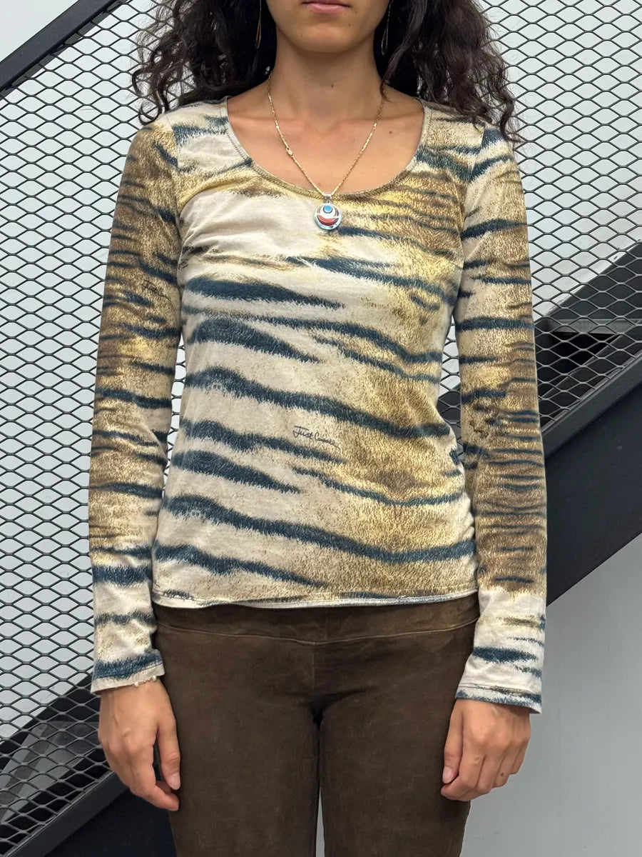 2000s Cavalli Beige Faded Zebra Longsleeve CxUPHQF 1