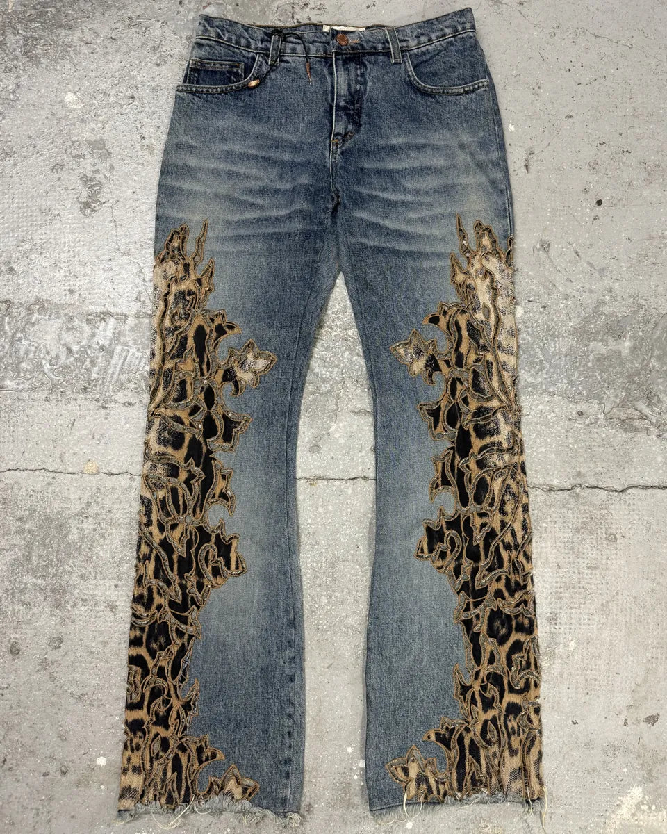 2000s Roberto Cavalli Flared Leopard Cowboy Jeans (XS) 0