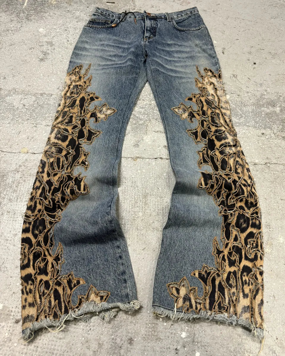 2000s Roberto Cavalli Flared Leopard Cowboy Jeans (XS) 1