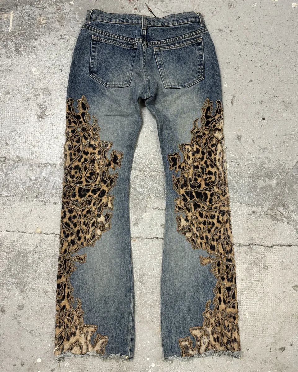 2000s Roberto Cavalli Flared Leopard Cowboy Jeans (XS) 2