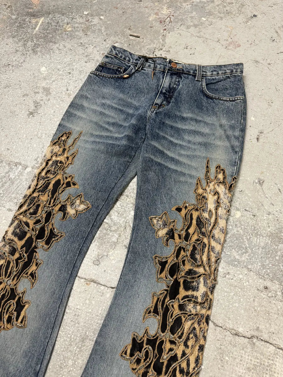 2000s Roberto Cavalli Flared Leopard Cowboy Jeans (XS) 3