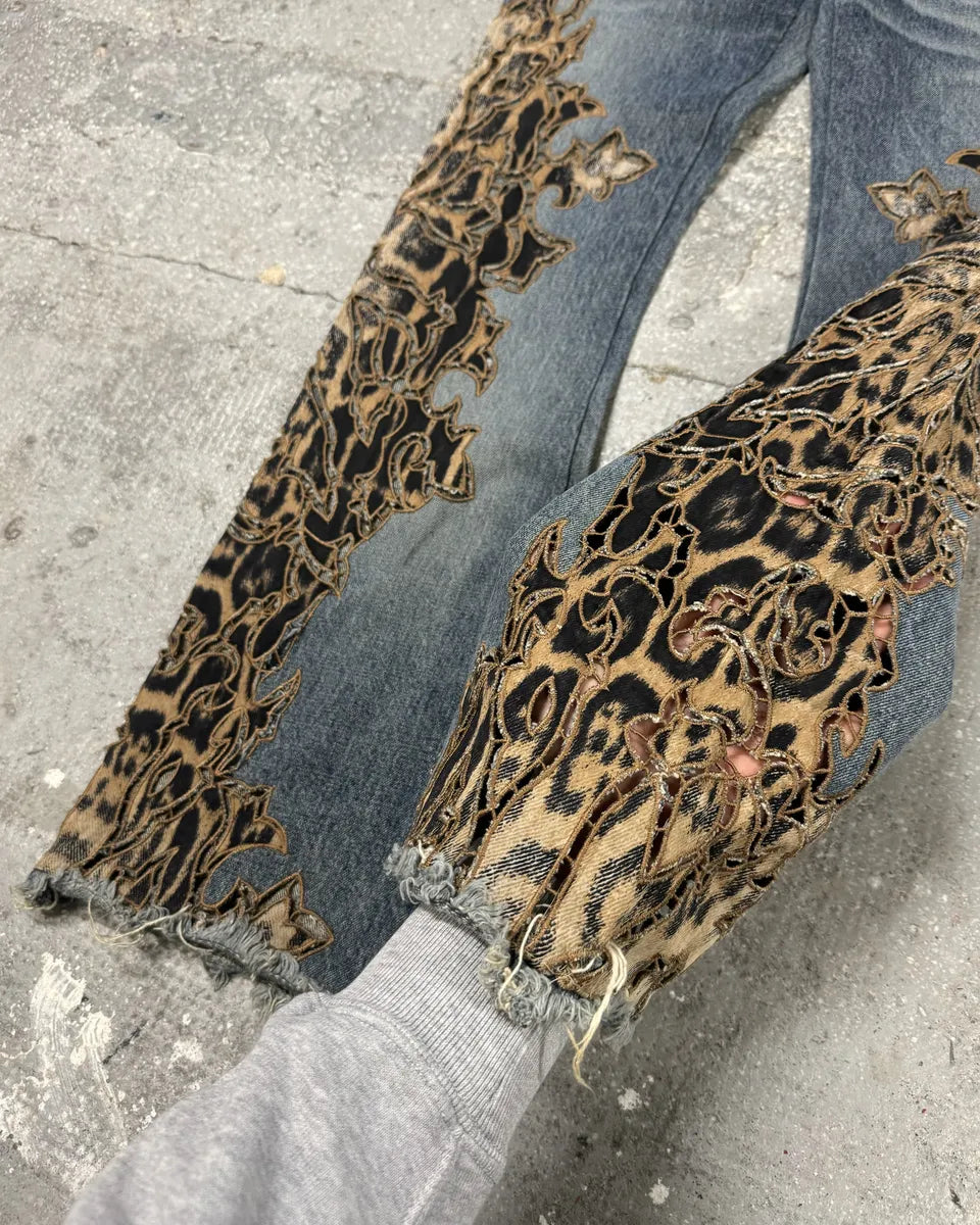 2000s Roberto Cavalli Flared Leopard Cowboy Jeans (XS) 4