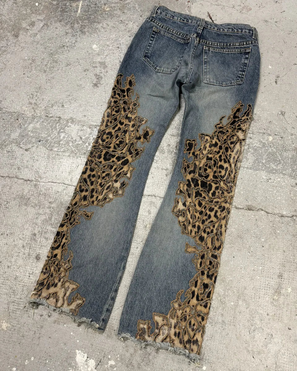 2000s Roberto Cavalli Flared Leopard Cowboy Jeans (XS) 6