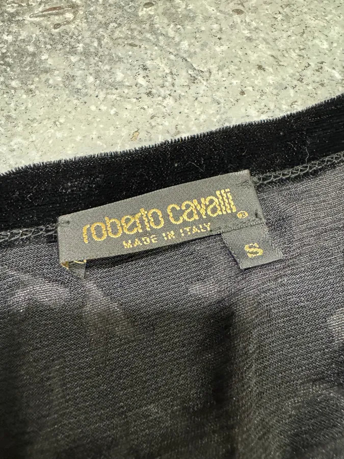 2000s Roberto Cavalli Floral Velvet Mesh Black Dress (S) 11