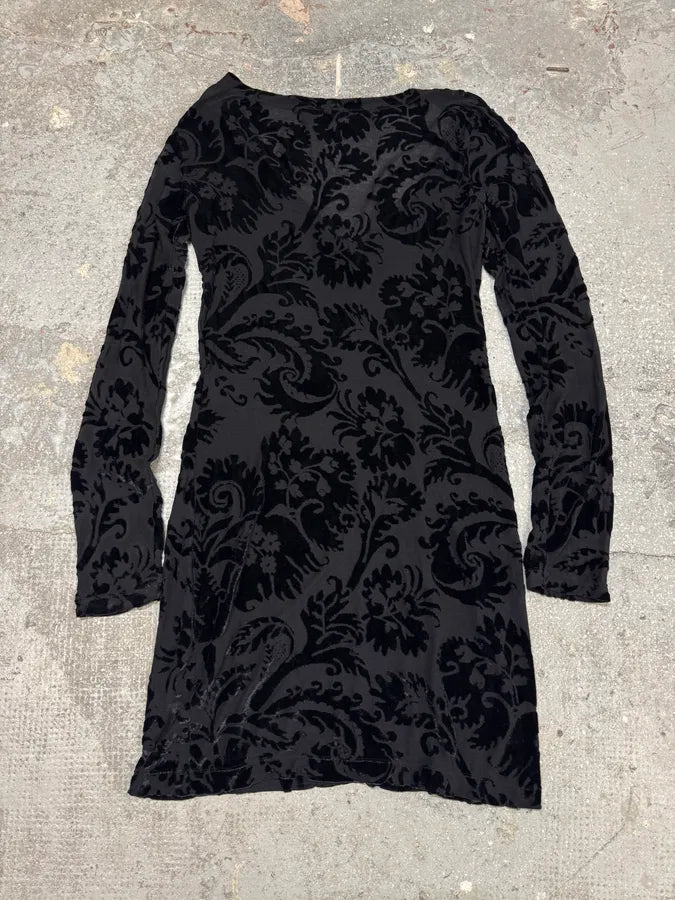 2000s Roberto Cavalli Floral Velvet Mesh Black Dress (S) 6