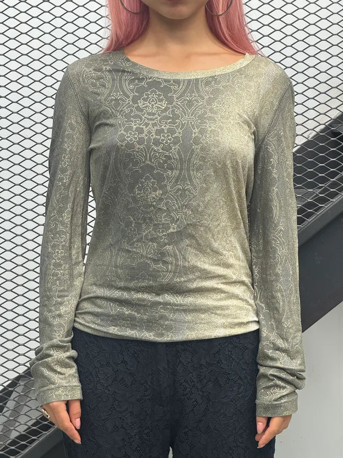 2000s Roberto Cavalli Flower Mosaic Grey Longsleeve oOiTRZq 0