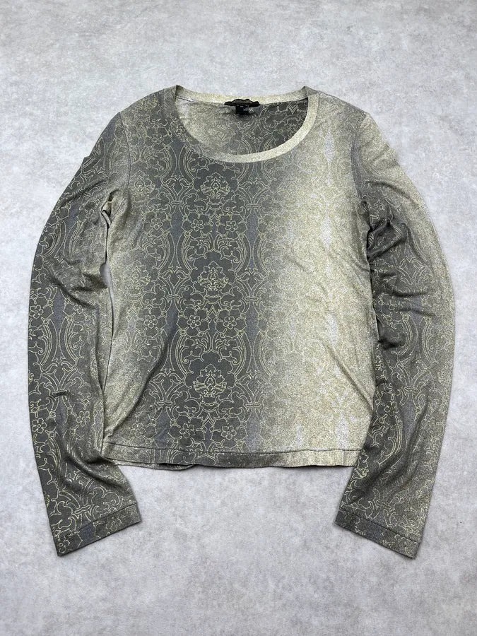 2000s Roberto Cavalli Flower Mosaic Grey Longsleeve oOiTRZq 2