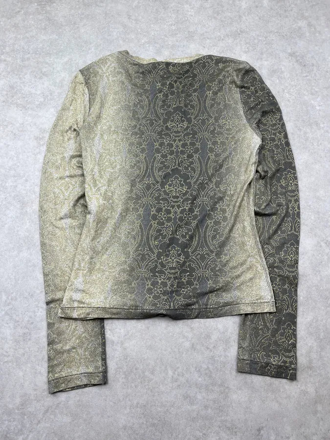 2000s Roberto Cavalli Flower Mosaic Grey Longsleeve oOiTRZq 5