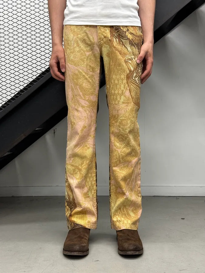 2000s Roberto Cavalli Flowered Pattern Gold & Pink Pants CkZBEyt 0