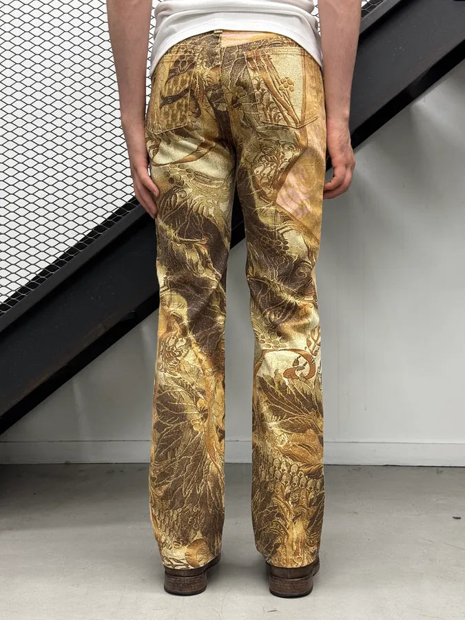 2000s Roberto Cavalli Flowered Pattern Gold & Pink Pants CkZBEyt 2