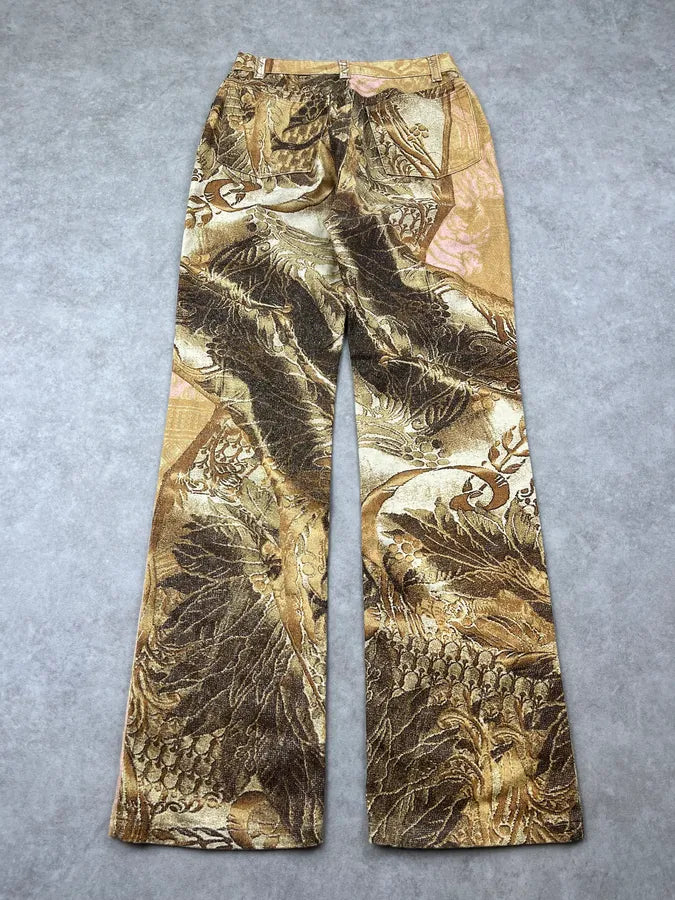 2000s Roberto Cavalli Flowered Pattern Gold & Pink Pants CkZBEyt 4