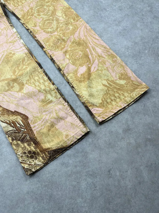 2000s Roberto Cavalli Flowered Pattern Gold & Pink Pants CkZBEyt 6