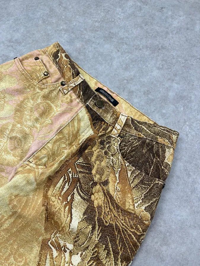 2000s Roberto Cavalli Flowered Pattern Gold & Pink Pants CkZBEyt 7