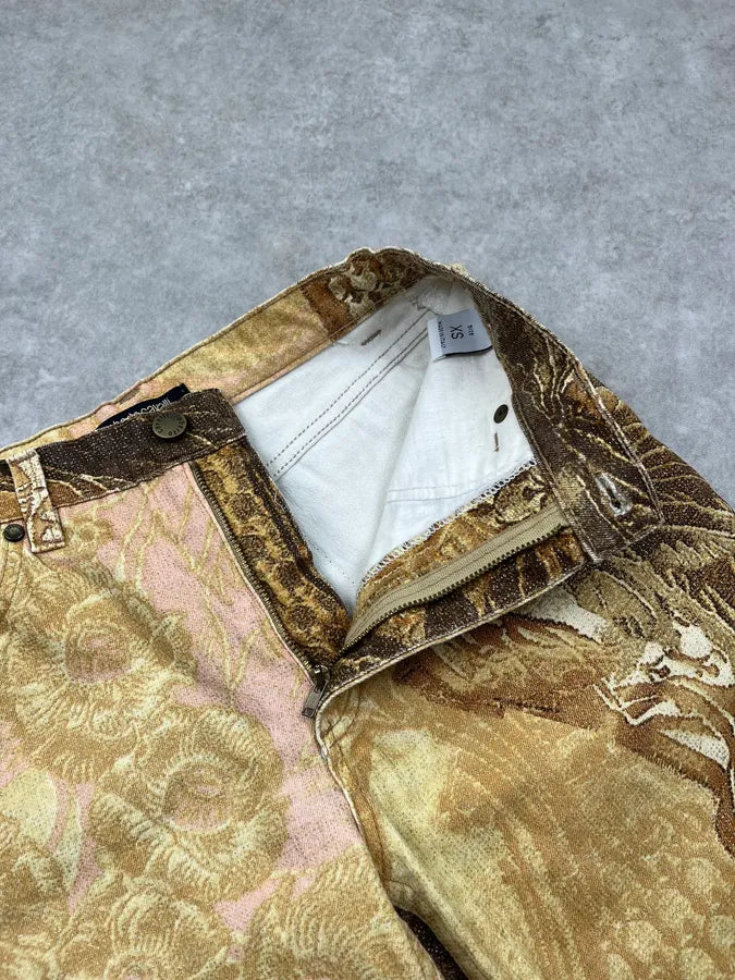2000s Roberto Cavalli Flowered Pattern Gold & Pink Pants CkZBEyt 9