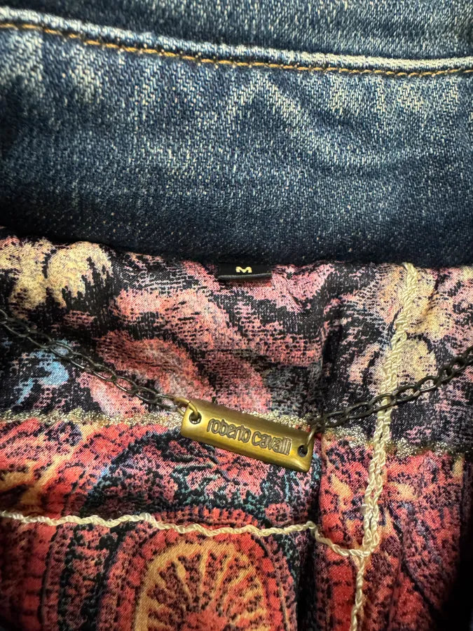 2000s Roberto Cavalli Flowers Asymmetrical Denim Jacket vJwLjLs 4