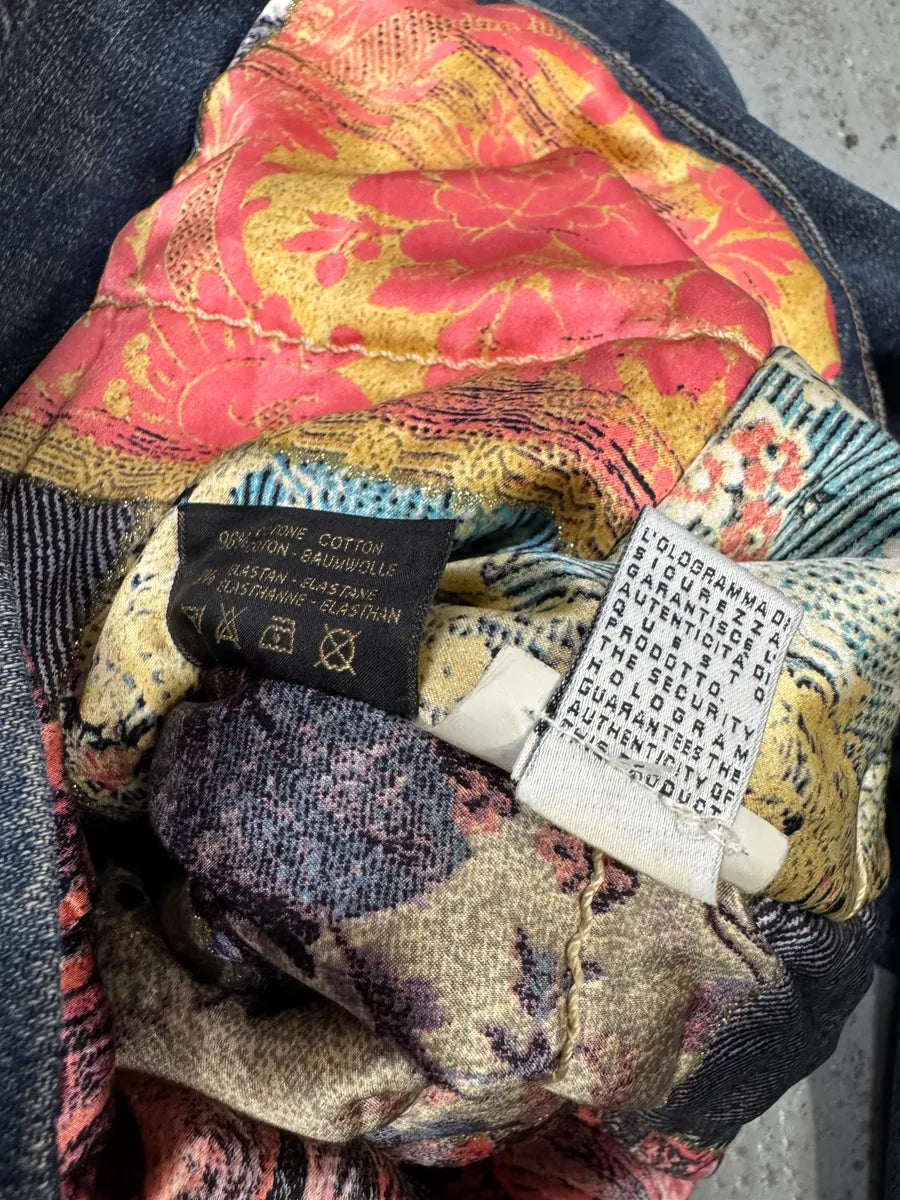 2000s Roberto Cavalli Flowers Asymmetrical Denim Jacket vJwLjLs 5