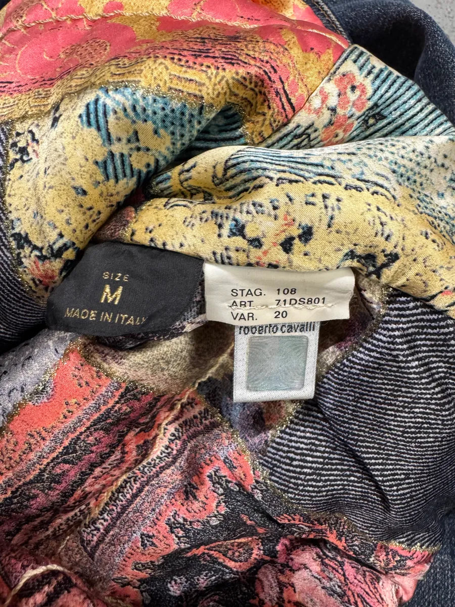 2000s Roberto Cavalli Flowers Asymmetrical Denim Jacket vJwLjLs 8