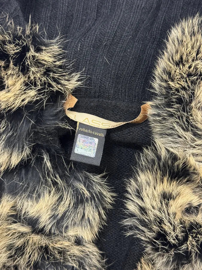 2000s Roberto Cavalli Fur Black Wool Cardigan cJcSTHp 4