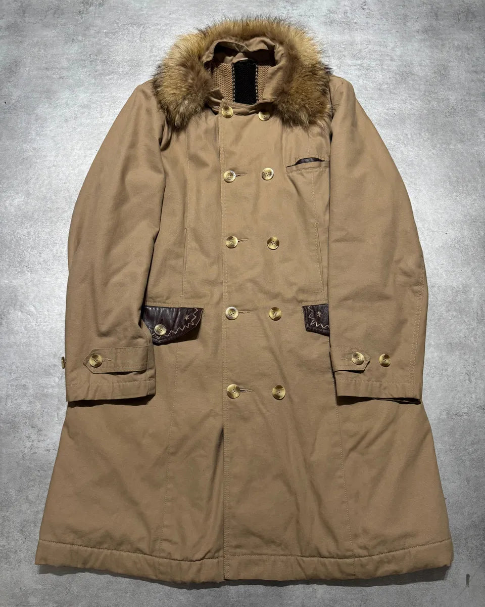 2000s Roberto Cavalli Fur Collar Beige Long Jacket (M) 0