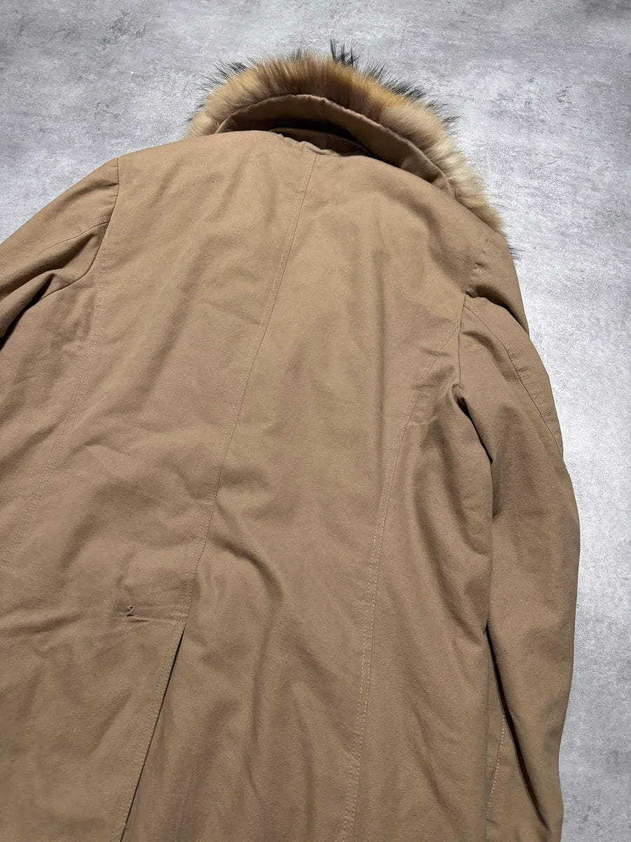 2000s Roberto Cavalli Fur Collar Beige Long Jacket (M) 4