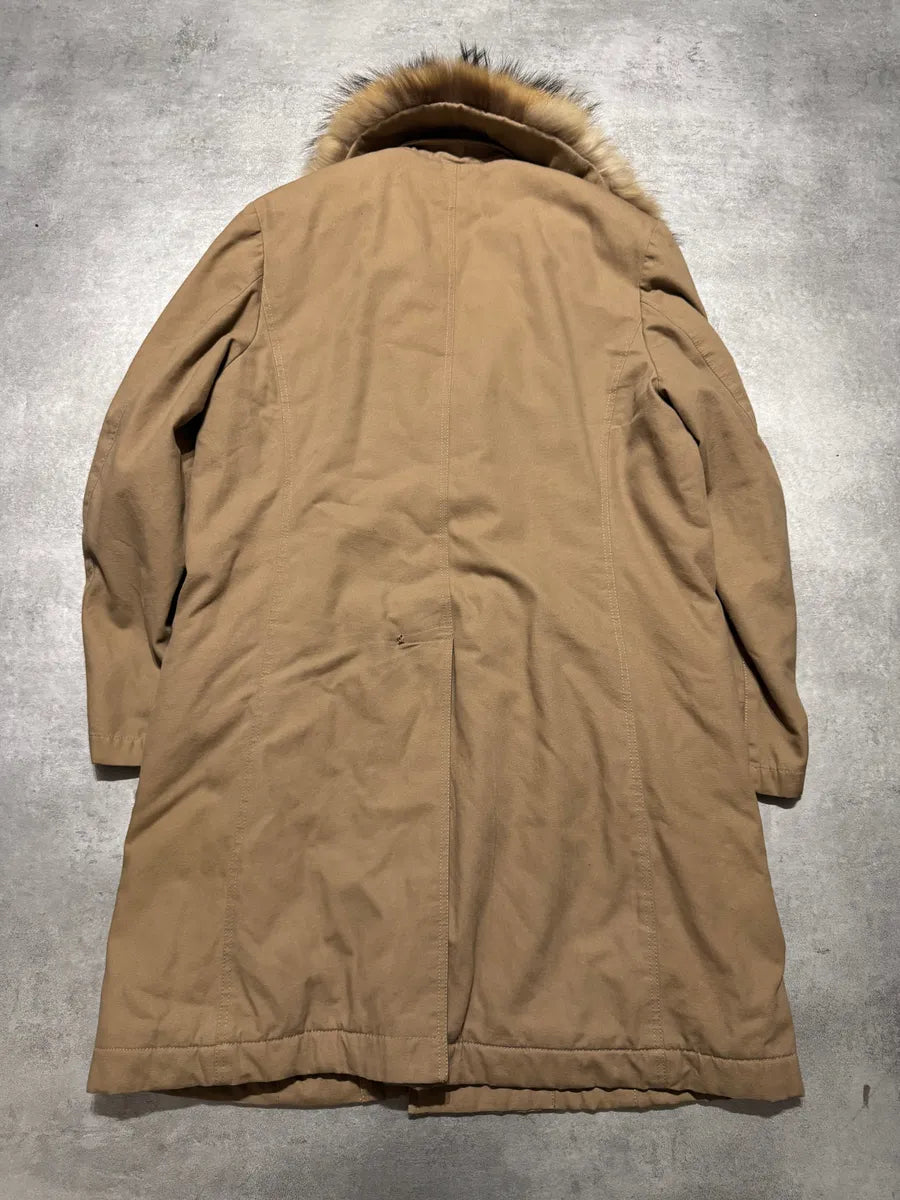 2000s Roberto Cavalli Fur Collar Beige Long Jacket (M) 5