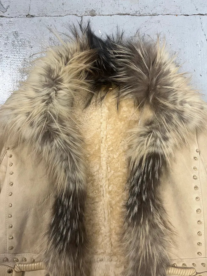 2000s Roberto Cavalli Fur Collar Royal Golden Studded Shearling Jacket NfmPHCD 4