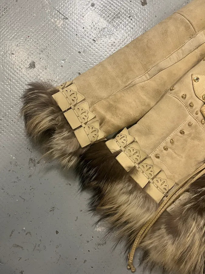 2000s Roberto Cavalli Fur Collar Royal Golden Studded Shearling Jacket NfmPHCD 5