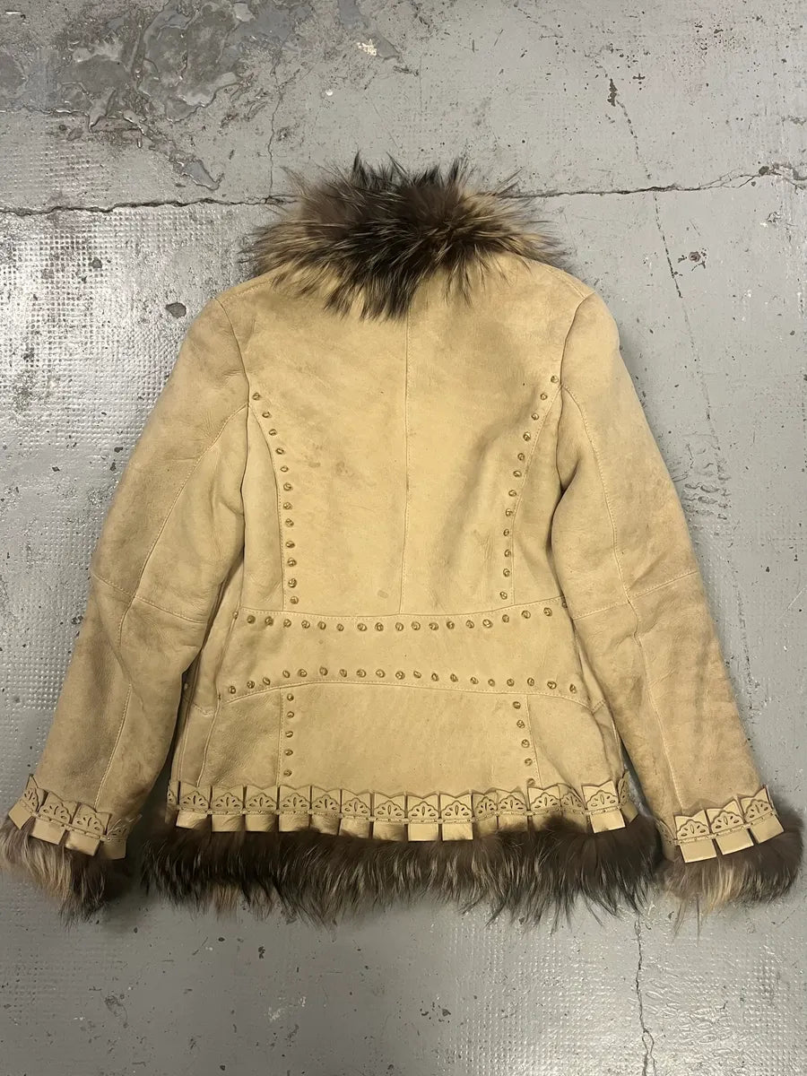2000s Roberto Cavalli Fur Collar Royal Golden Studded Shearling Jacket NfmPHCD 7