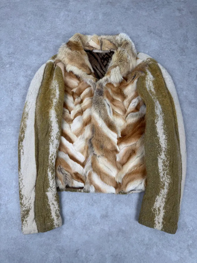 2000s Roberto Cavalli Fur Mohair Wool Beige Jacket EKsdCpo 0