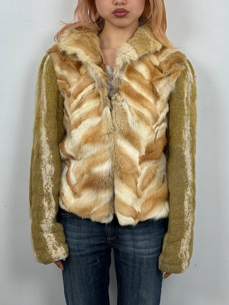 2000s Roberto Cavalli Fur Mohair Wool Beige Jacket EKsdCpo 1