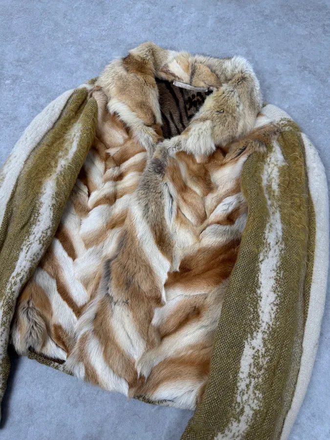 2000s Roberto Cavalli Fur Mohair Wool Beige Jacket EKsdCpo 3