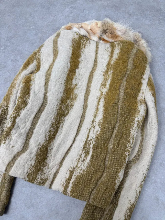 2000s Roberto Cavalli Fur Mohair Wool Beige Jacket EKsdCpo 5