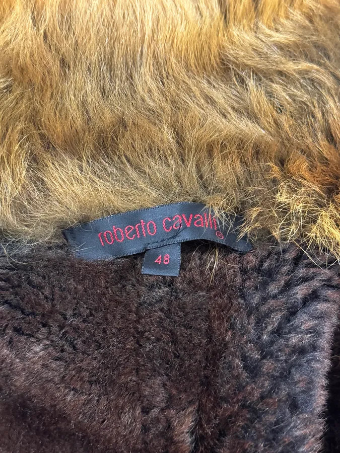 2000s Roberto Cavalli Fur Shearling Brown Leather Jacket rBIlsqi 12