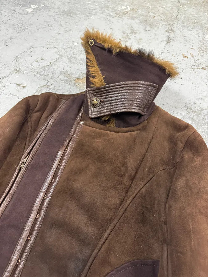 2000s Roberto Cavalli Fur Shearling Brown Leather Jacket rBIlsqi 5