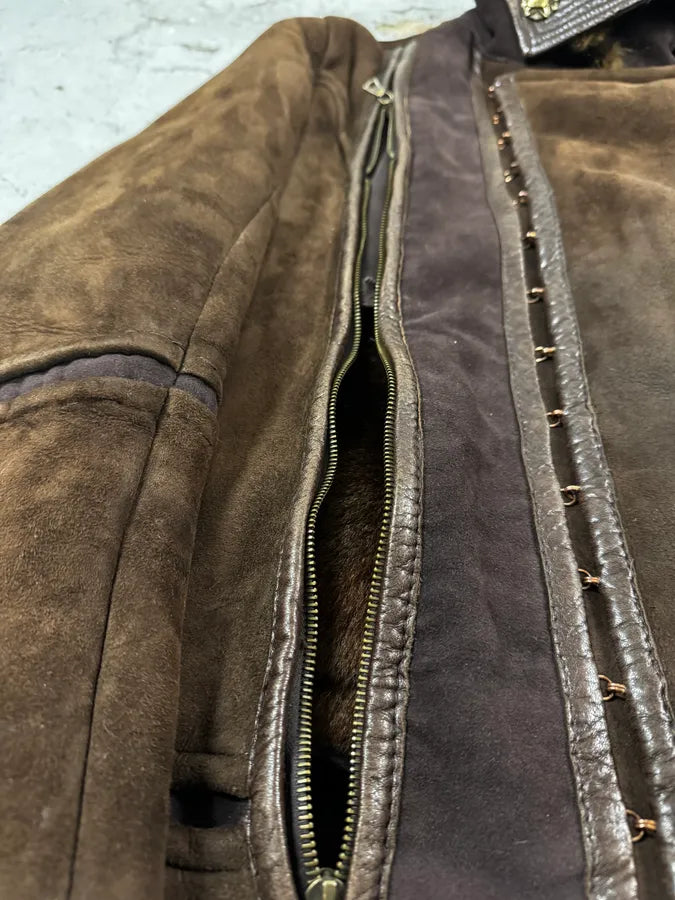 2000s Roberto Cavalli Fur Shearling Brown Leather Jacket rBIlsqi 10