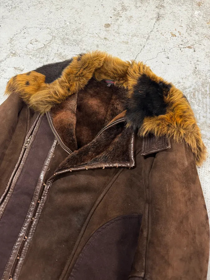 2000s Roberto Cavalli Fur Shearling Brown Leather Jacket rBIlsqi 4