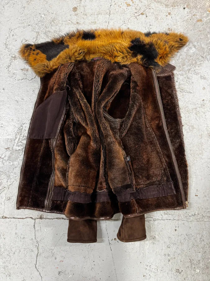 2000s Roberto Cavalli Fur Shearling Brown Leather Jacket rBIlsqi 7
