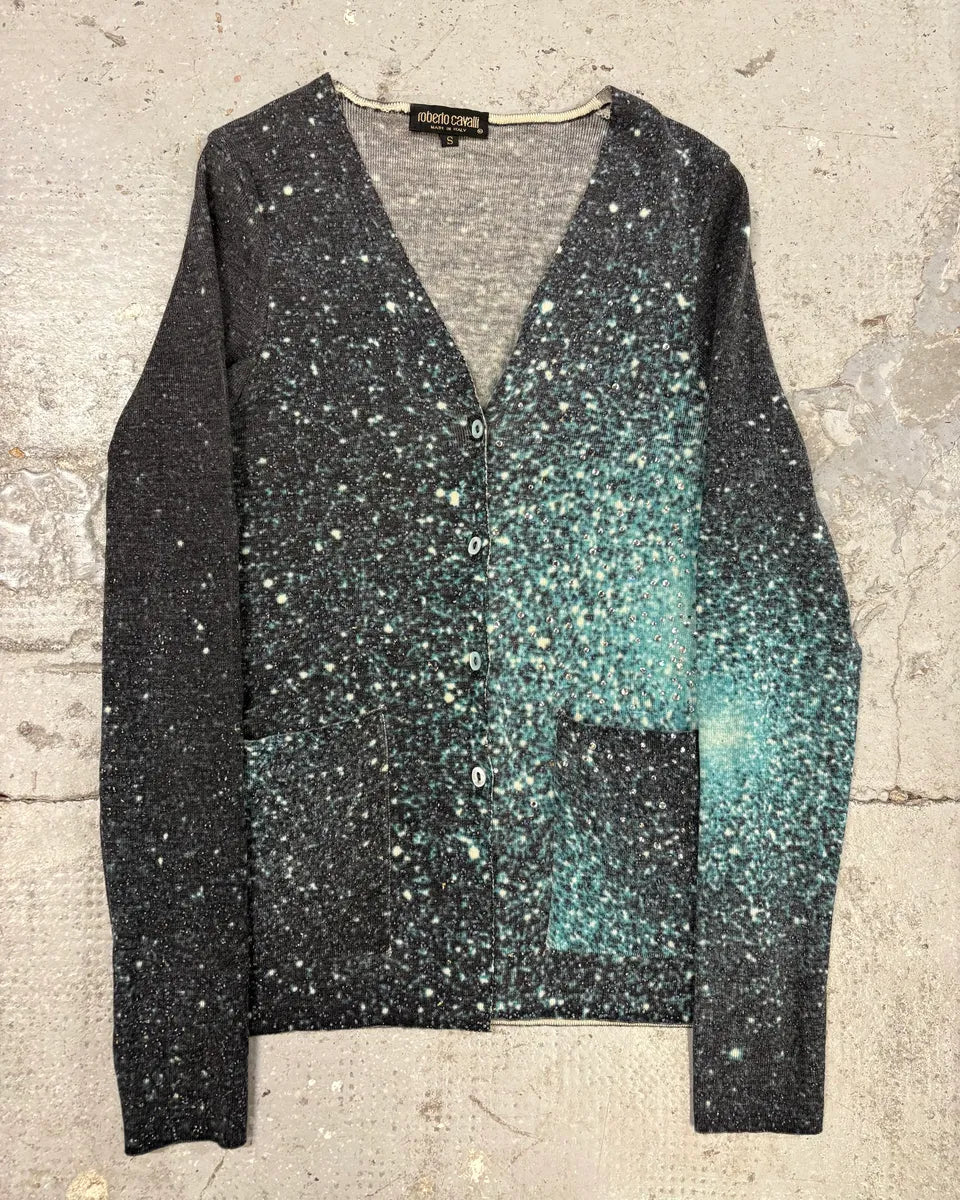 2000s Roberto Cavalli Galaxy Blue Cardigan (S) gdEjHlz 0