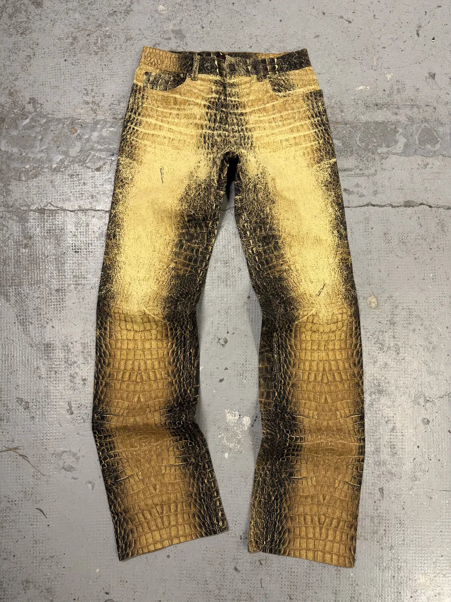 2000s Roberto Cavalli Gold Crocodile Effect Pants  AxOQEET 0