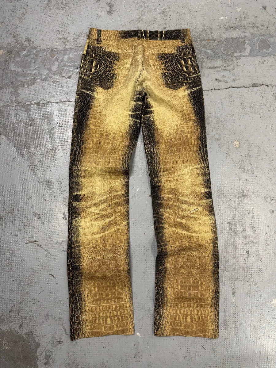 2000s Roberto Cavalli Gold Crocodile Effect Pants  AxOQEET 1