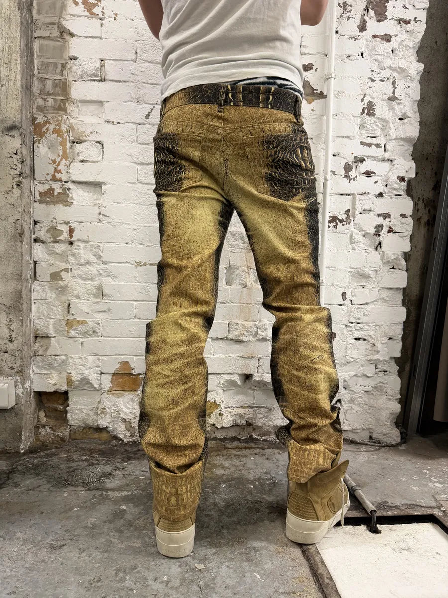 2000s Roberto Cavalli Gold Crocodile Effect Pants  AxOQEET 2