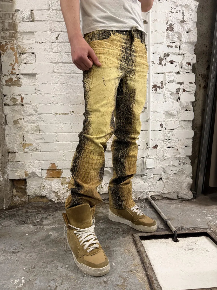 2000s Roberto Cavalli Gold Crocodile Effect Pants  AxOQEET 3