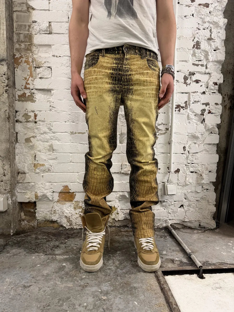 2000s Roberto Cavalli Gold Crocodile Effect Pants  AxOQEET 4