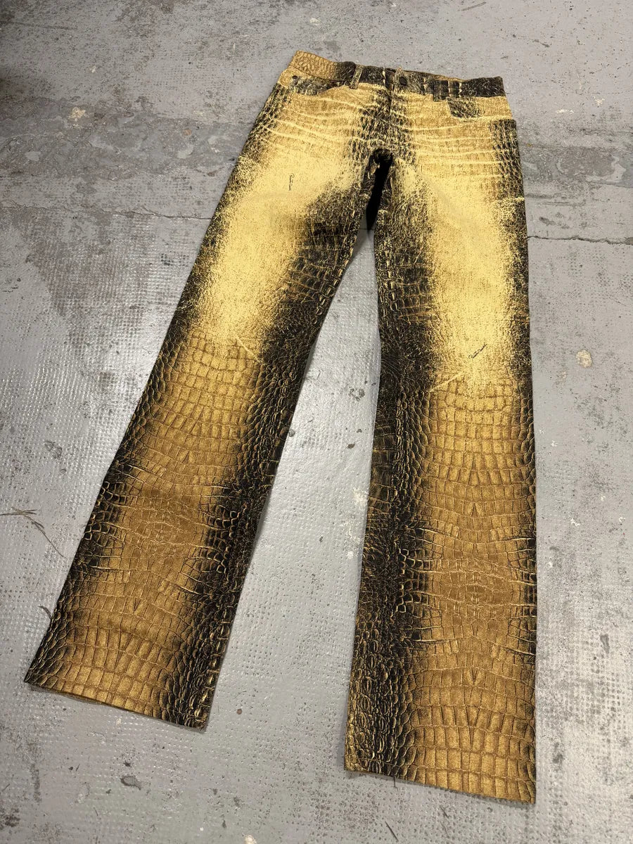 2000s Roberto Cavalli Gold Crocodile Effect Pants  AxOQEET 5