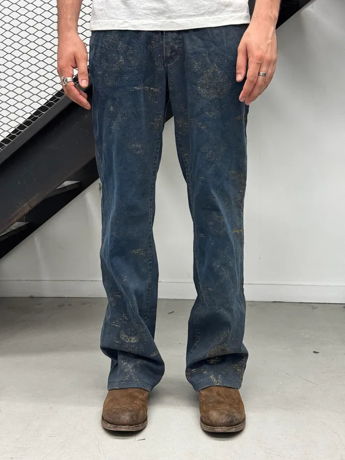 2000s Roberto Cavalli Gold Mosaic Navy Denim Jeans mzSHngM 0