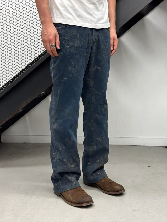 2000s Roberto Cavalli Gold Mosaic Navy Denim Jeans mzSHngM 1