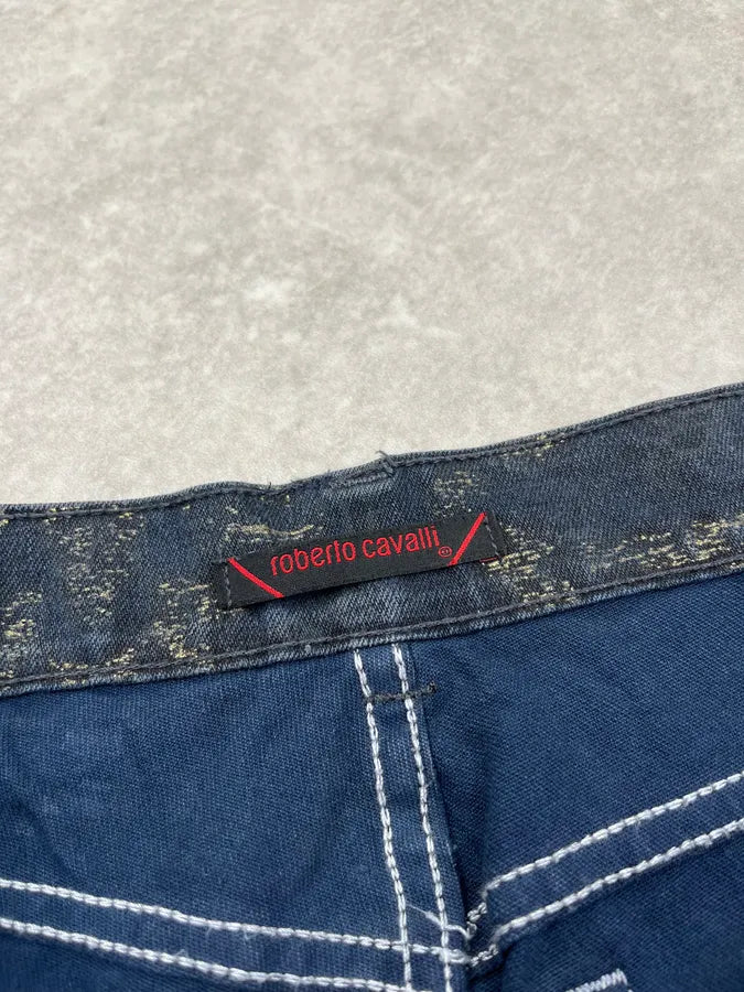2000s Roberto Cavalli Gold Mosaic Navy Denim Jeans mzSHngM 10