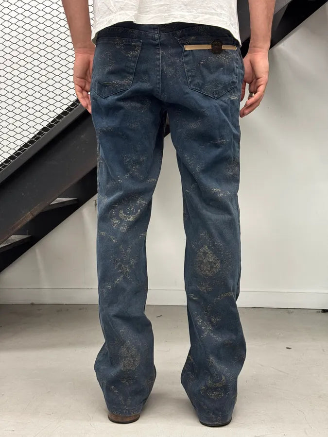 2000s Roberto Cavalli Gold Mosaic Navy Denim Jeans mzSHngM 2